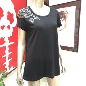 DKNY black knit adorned babydoll sweater M